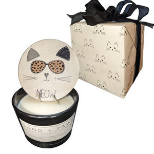Sand + Paws Cat Meow Candle with Wooden Lid - Gift wrapped!